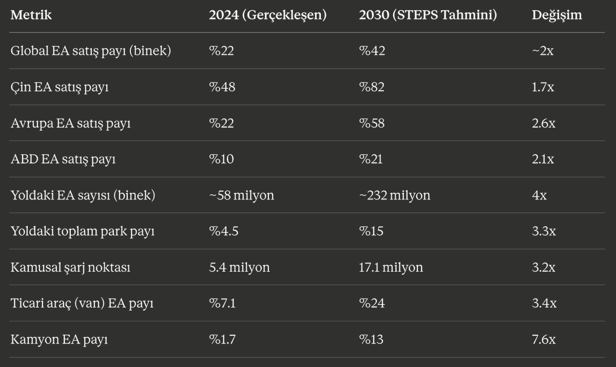 Sektörün 2030 fotoğrafı: global EA satış payı, yoldaki araç parkı, şarj altyapısı, ticari araç ve kamyon EA payı